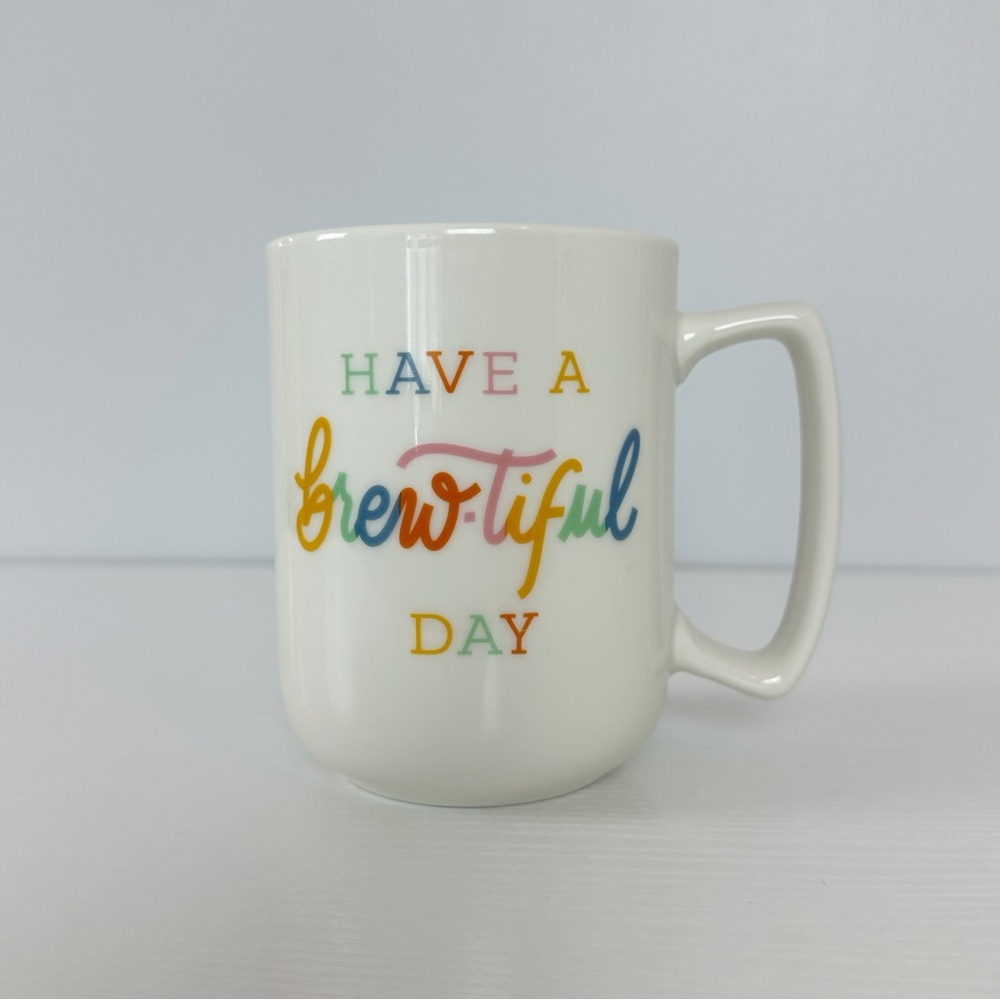 NEW Thyme & Table Have a Brew-tiful Day Large 16 oz White Ceramic Mug